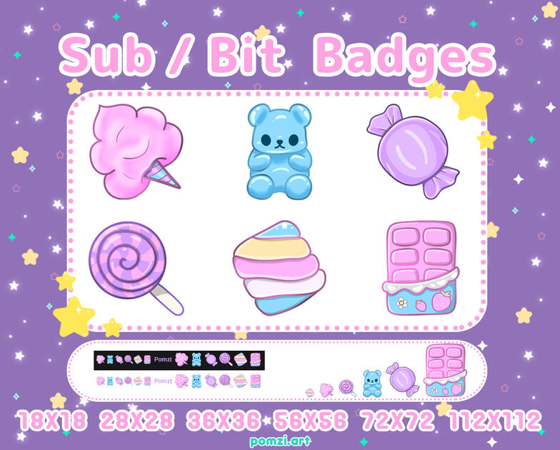 kawaii candy sub/bit badges